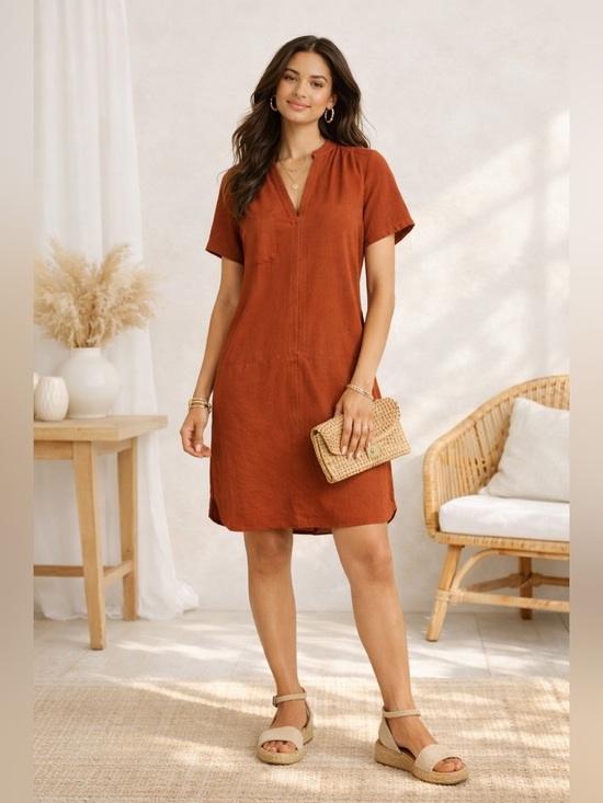 Lush Dresses & Skirts - LUSH Rust Brown Short Sleeve Shift Dress | V-Neck | Size M autumn every day tim